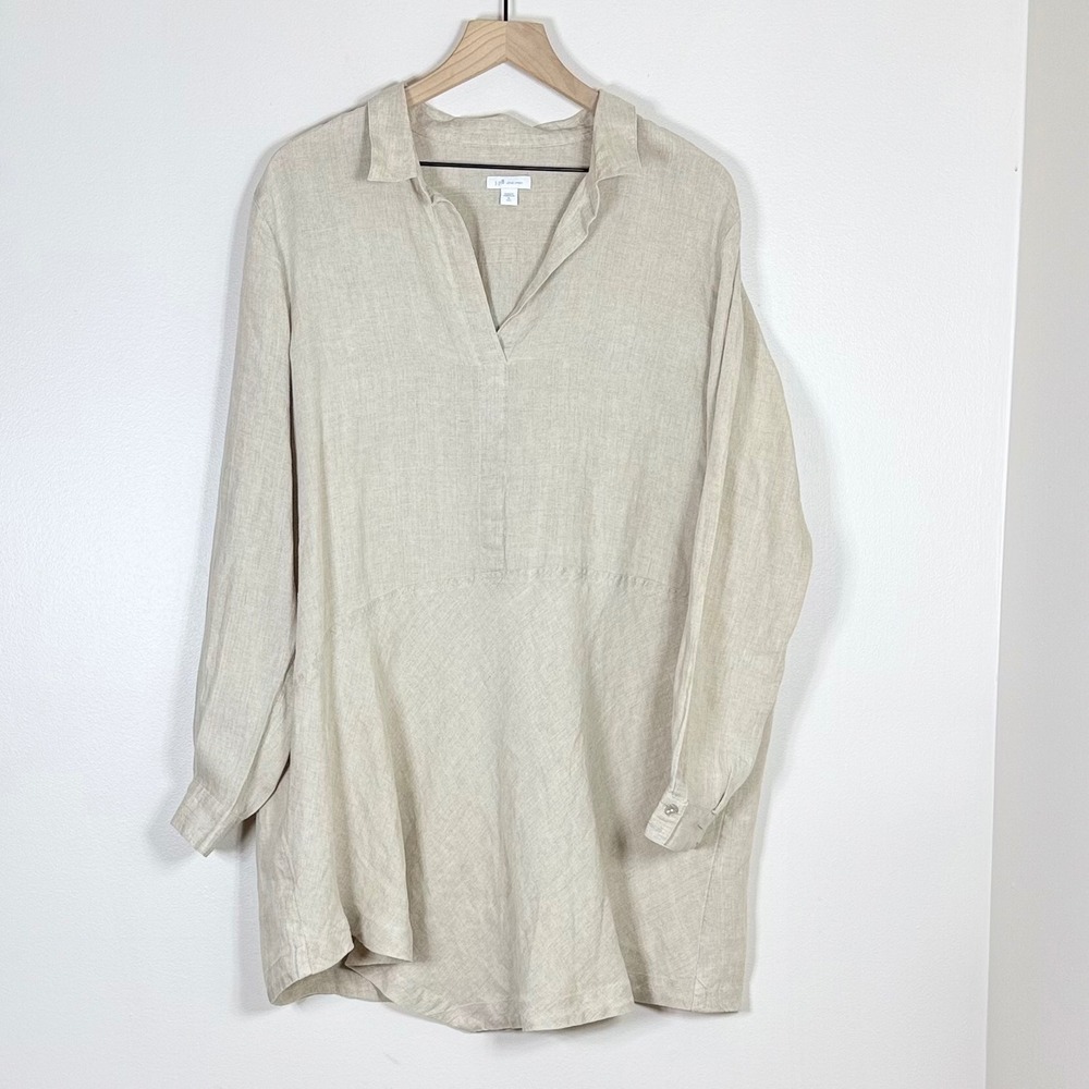 J Jill Love Linen Womens Tunic Top Size XL Tall Beige Long Sleeve Lagenlook